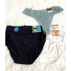 3 Bundle Women's Lace Hi-Cut Panty Thong Size M Assorted Brand Black White Green